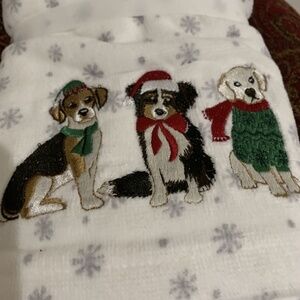 Christmas Dogs Santa Hand Towels Bathroom 2 Pc
